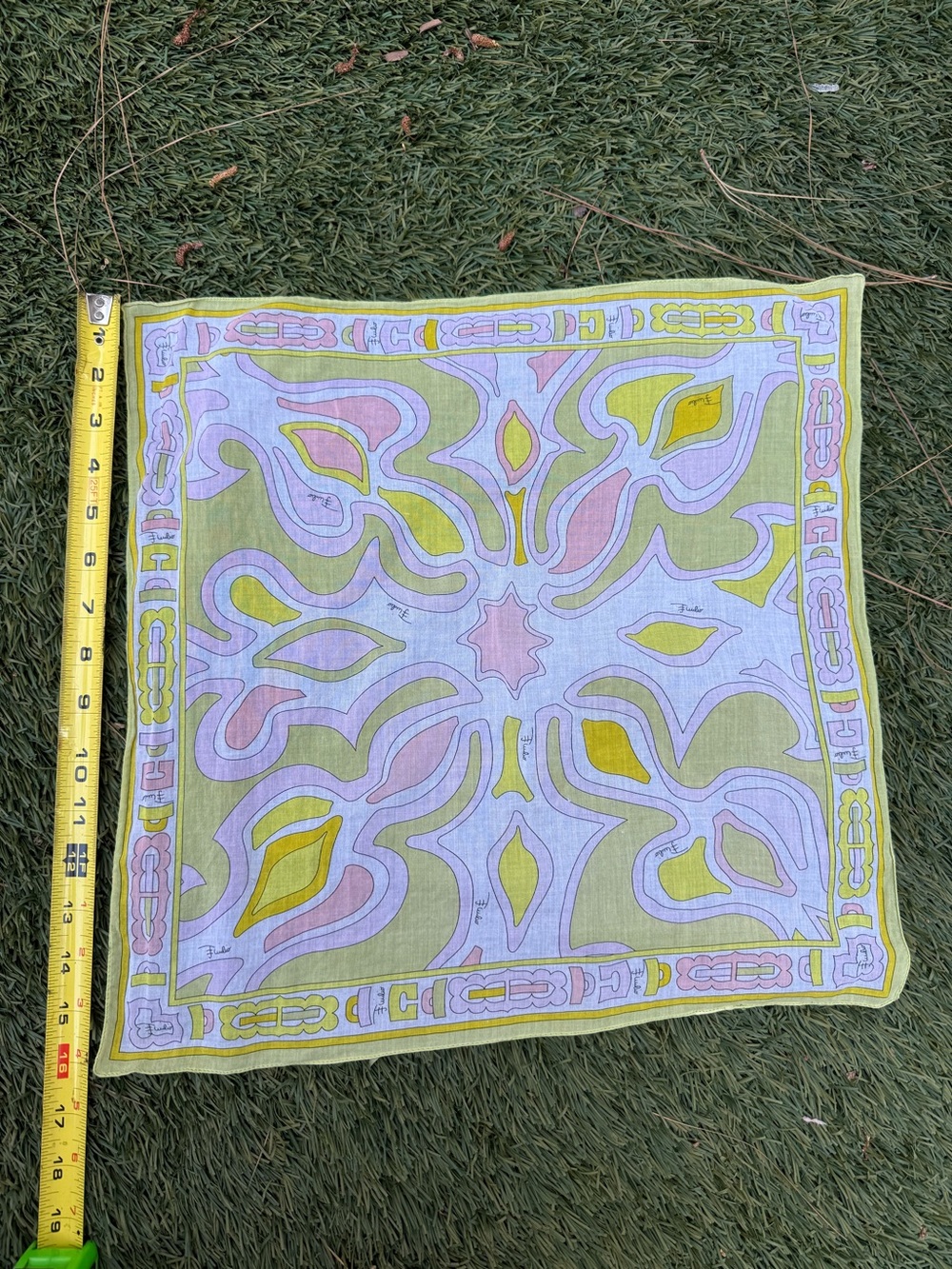 Emilio Pucci Lavender, Yellow & Olive Abstract Silk Square Scarf